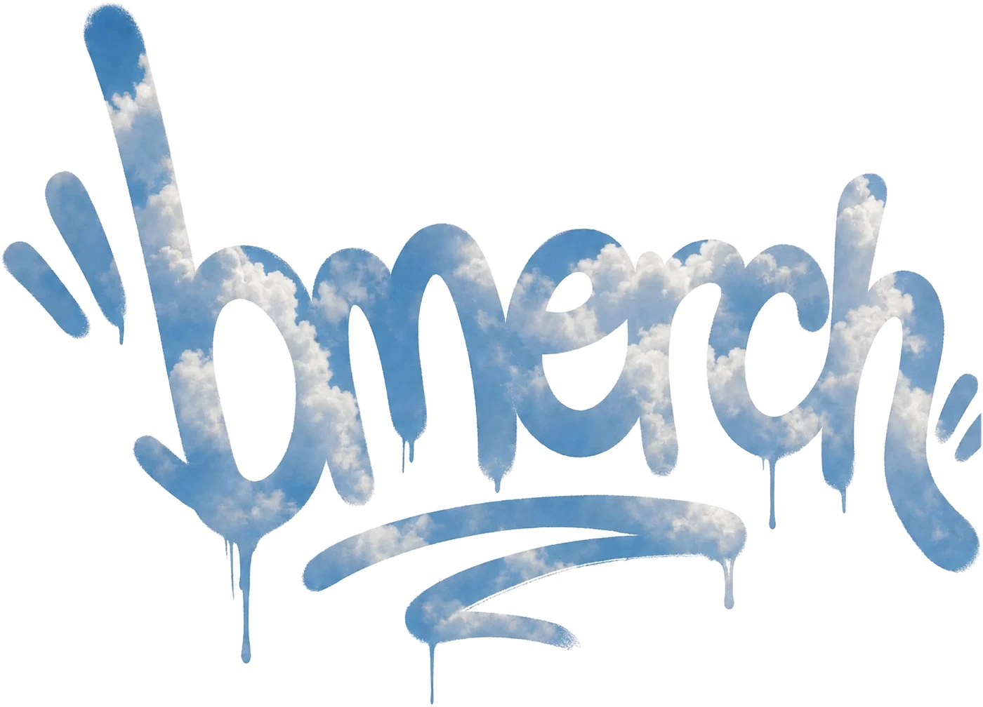 booter merch, graffiti lettering filled with clouds